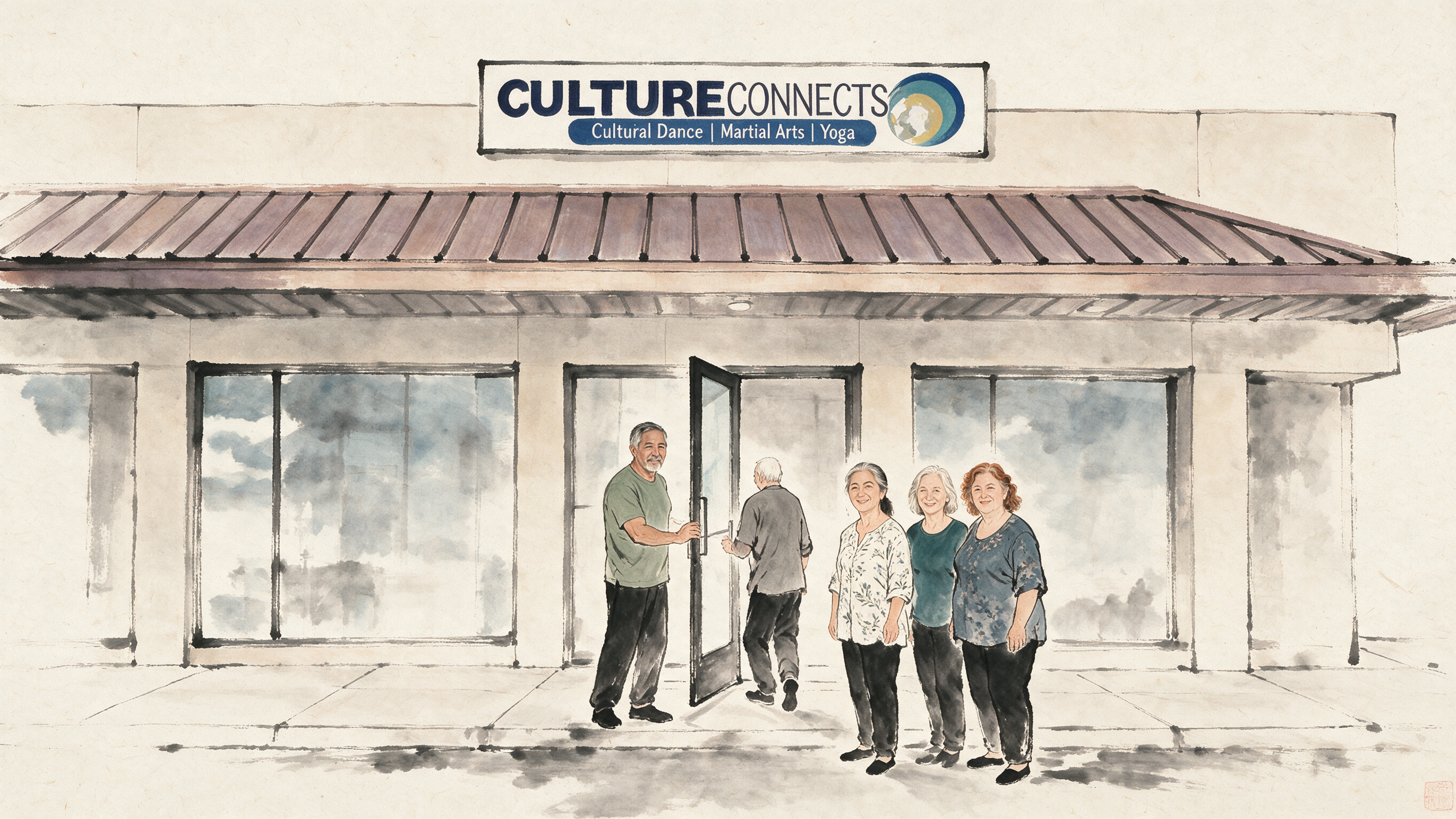 Culture Connects Studio exterior entrance and front parking lot